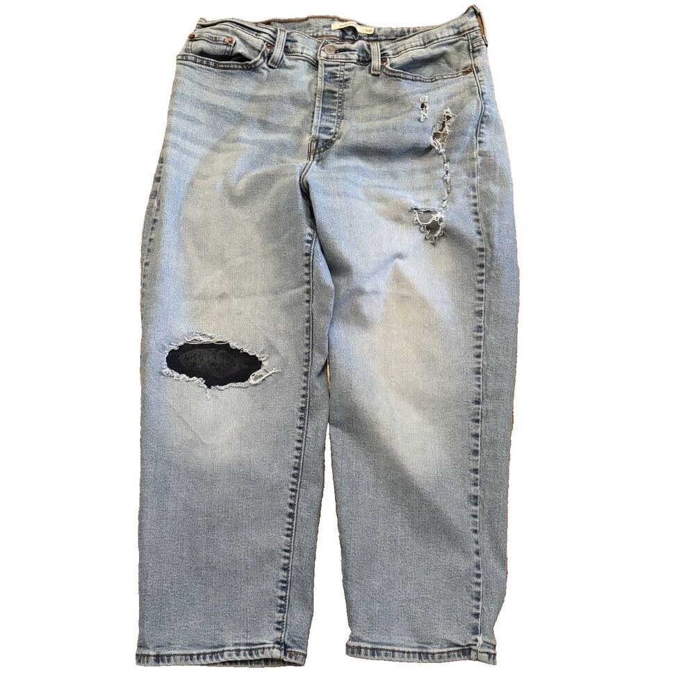 Levi's Wedgie Straight Jeans Light Wash Distressed Plus 16W Stretch Knee Patch